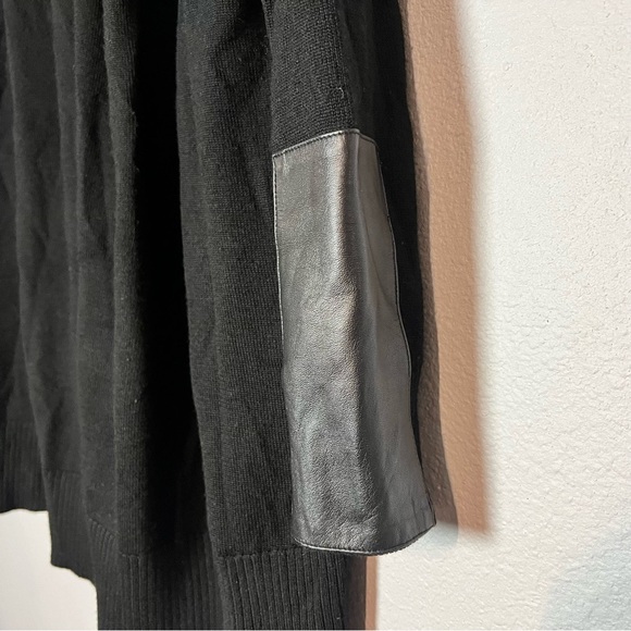 Worth Black Open Front Wool Knit Cardigan Sweater Size Small Leather Detail Long - Picture 4 of 10